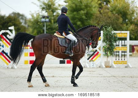 Jumping competitions. Horse jump over the obstacle.