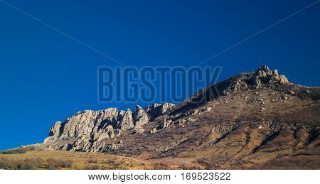 Ghost valley landscape and Demirji mountain, Crimea