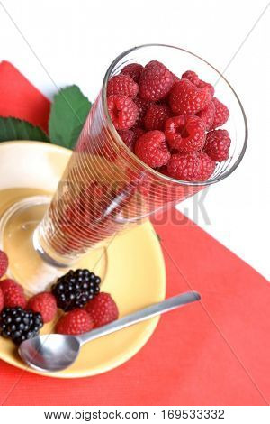 Fresh raspberries and blacberries dessert