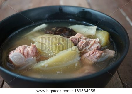 Gourd steamed pork ribs is Asia tranditional soup food