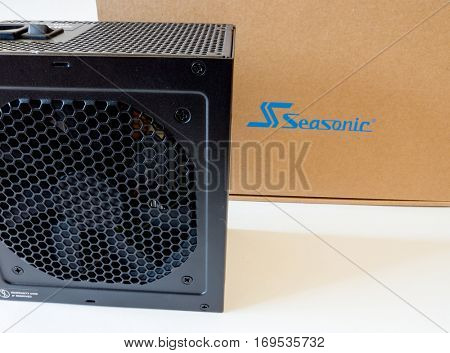 GOMEL, BELARUS - September 15, 2016: Power Supply Seasonic M12-2.Sea Sonic Electronics Co., Ltd. is a power supply and computer PSU manufacturer and retailer.