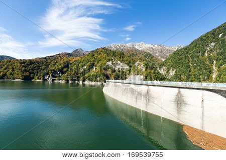 Reservoir of Kurobe dam in Japan