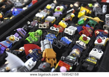 SEREMBAN, MALAYSIA -OCTOBER 09, 2016: Key chain with character of famous comic and action figures heroes. It is made from plastic. Is a collection of action figures collectors lovers.