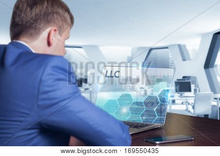 Business, Technology, Internet And Network Concept. Business Man Working On The Tablet Of The Future