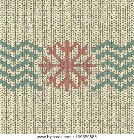 Knitting pattern with snowflake and shevron texture, wool textile, vector illustration