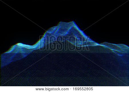 Mountain in Wireframe Hologram Style. Nice 3D Rendering