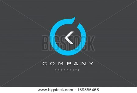 K letter alphabet blue circle flat modern creative vector logo icon sign design template