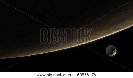 moon orbiting the exoplanet in the deep space, 3d illustration