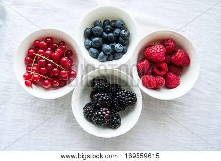 Mix of fresh berries. Raspberry red currant blackberries bluberries.