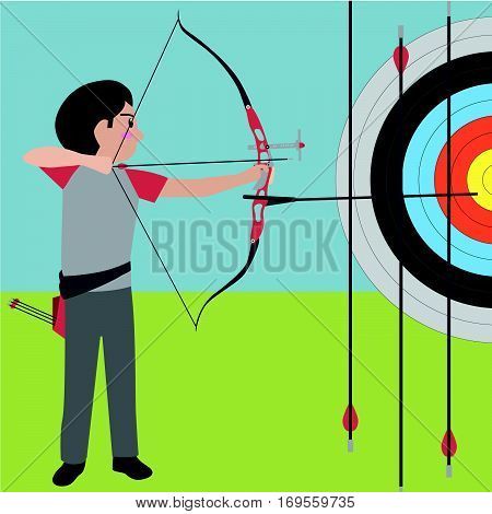 Archery athletic sport vector cartoon illustration set