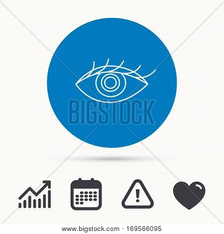 Eye icon. Human vision sign. Ophthalmology symbol. Calendar, attention sign and growth chart. Button with web icon. Vector