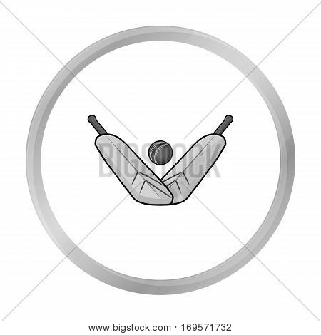 Crossed cricket bats with ball icon in monochrome design isolated on white background. Australia symbol stock vector illustration.