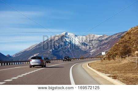 Guardiola de Bergueda Spain - January 05 2017: Traffic on the highway through the Pyrenees