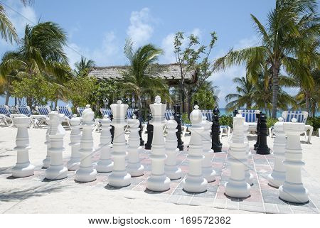 The big size chess waiting for players on Grand Turk island beach (Turks & Caicos).