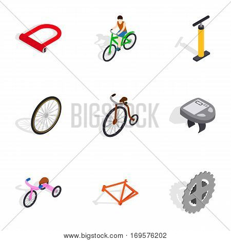 Bicycle icons set. Isometric 3d illustration of 9 bicycle vector icons for web
