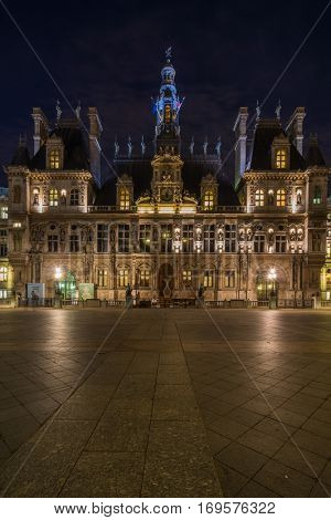 view of Hotel de Ville (City Hall) in Paris, France