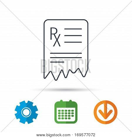Medical prescription icon. Health document sign. Calendar, cogwheel and download arrow signs. Colored flat web icons. Vector