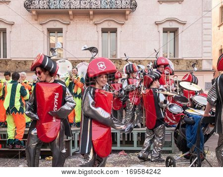 Guggenmusic Fracassband Sounds In The Town Hall Square And The Streets In Celebration.
