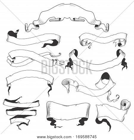 Vintage vector magic banner set ribbons hand drawn style isolated on white background for decoration and design