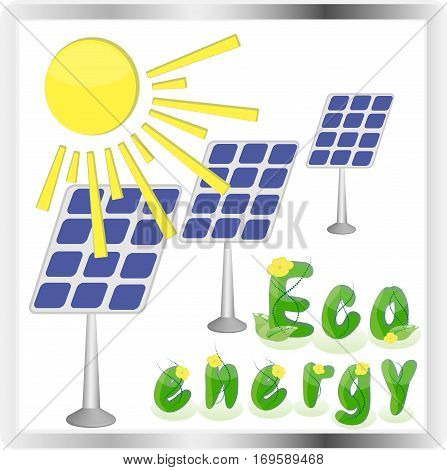Set of flat design concepts - green energy. Solar panels.
