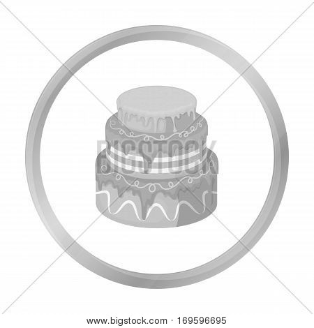 Blue three-ply cake icon in monochrome design isolated on white background. Cakes symbol stock vector illustration.