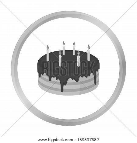 Chocolate cake icon in monochrome design isolated on white background. Cakes symbol stock vector illustration.
