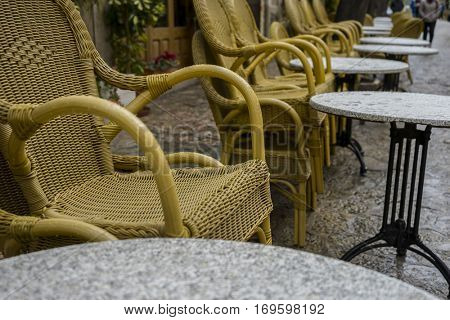 Terrace for coffee in the city of Valldemosa in the Balearic Islands Spain