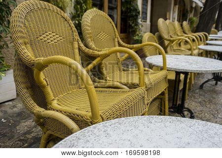 Terrace for coffee in the city of Valldemosa in the Balearic Islands Spain