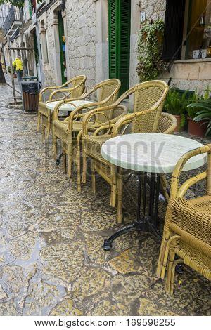 Terrace for coffee in the city of Valldemosa in the Balearic Islands Spain