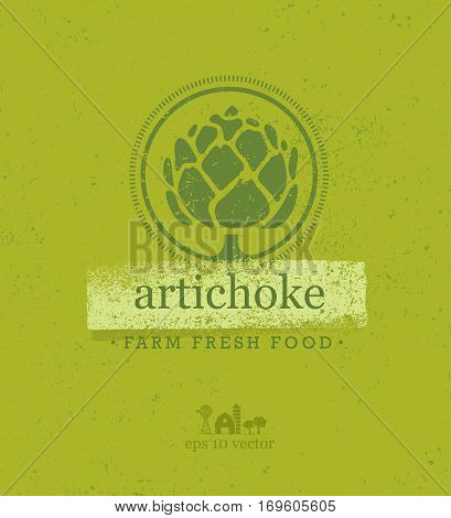 Artichoke Farm Fresh Food. Eco Green Vector Design Element With Grunge Background.