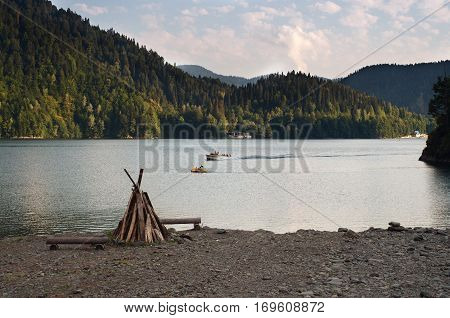 Mountain lake Ritza in the North Caucasus