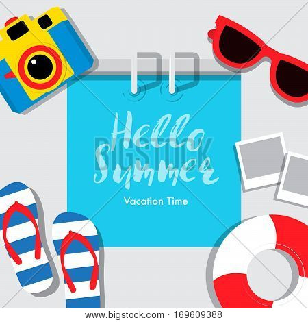 Poster hello Summer vacation summerbanner cover book vector illustration.