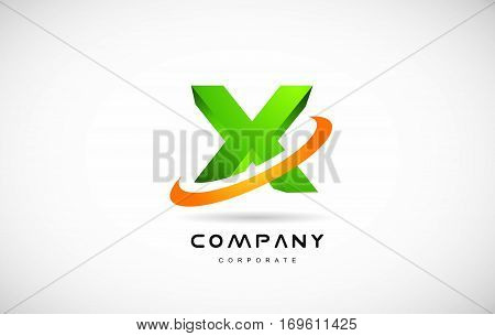 x green 3d letter technology media alphabet vector company logo icon sign design template