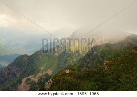 Mountain peak in the cloud. Sochi, North Caucasus