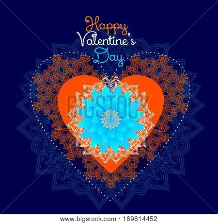 scarlet heart with an ornament and a magical flower as a gift for Valentine's Day