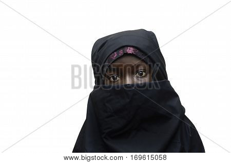 Isolated African Arab Schoolgirl Veil Niqab Head Scarf