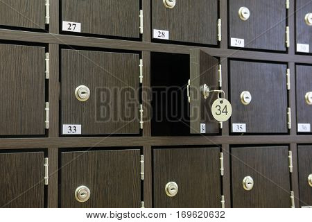 Interior of a locker room in fitness club
