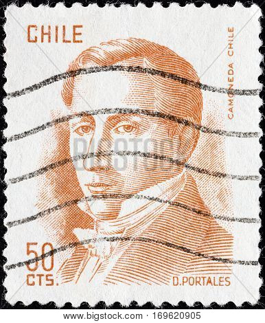 CHILE - CIRCA 1975: A stamp printed in Chile shows politician Diego Portales (1793-1837), circa 1975.