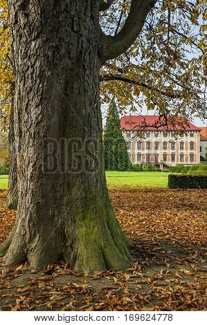 Autumn view of the baroque chateau Libochovice/Czech Republic