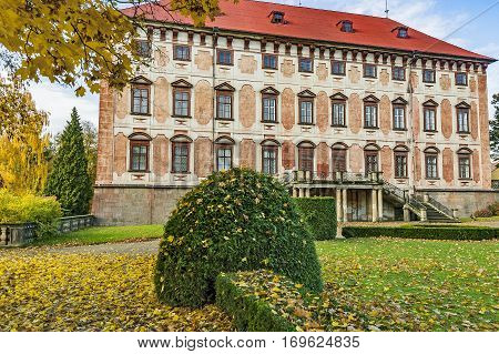 Autumn view of the baroque chateau Libochovice/Czech Republic