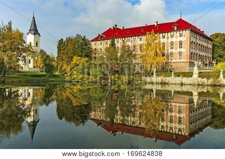 Autumn view of the baroque chateau Libochovice/Czech Republic