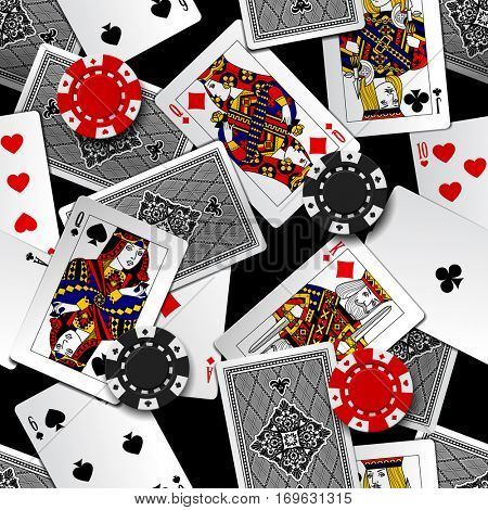 Playing cards and casino chips seamless pattern background