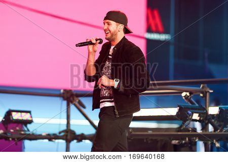 NEW YORK-DEC 31: Recording artist Luke Bryan performs during Dick Clark's New Year's Rockin' Eve at Times Square on December 31, 2015 in New York City.