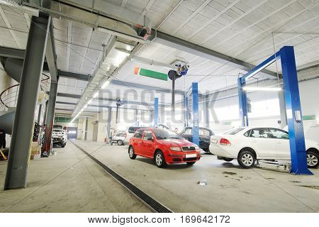 Car in a car repair station