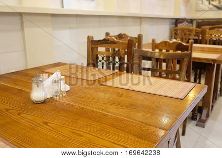 Interior of a cafe in a wooden house
