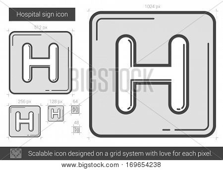 Hospital sign vector line icon isolated on white background. Hospital sign line icon for infographic, website or app. Scalable icon designed on a grid system.