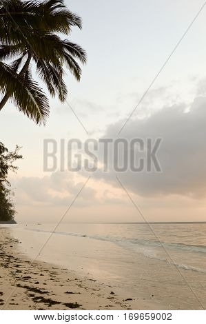 View of the beach and ocean at sunrise in Bamburi Kenya