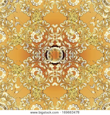 Floral Vintage Border With Vintage Golden Ornament On Golden Gardient Background. Vector Golden Seam