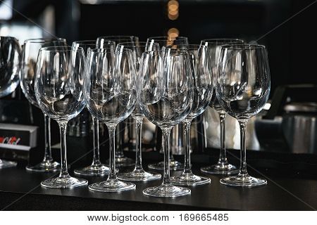 Glasses For A Margarita, Martini, Grog And Liqueur On A Bar At R