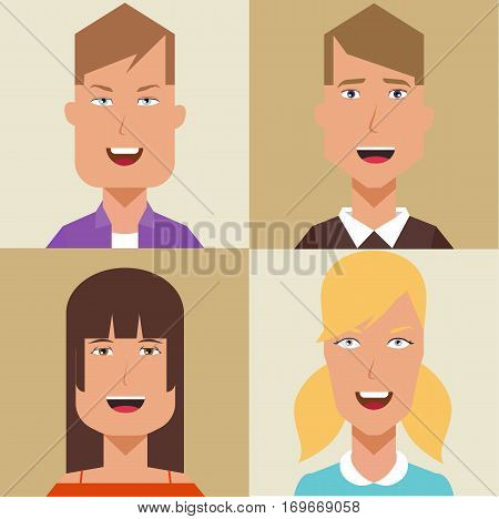 Avatar flat icon design face people man woman cartoon person profile vector stock